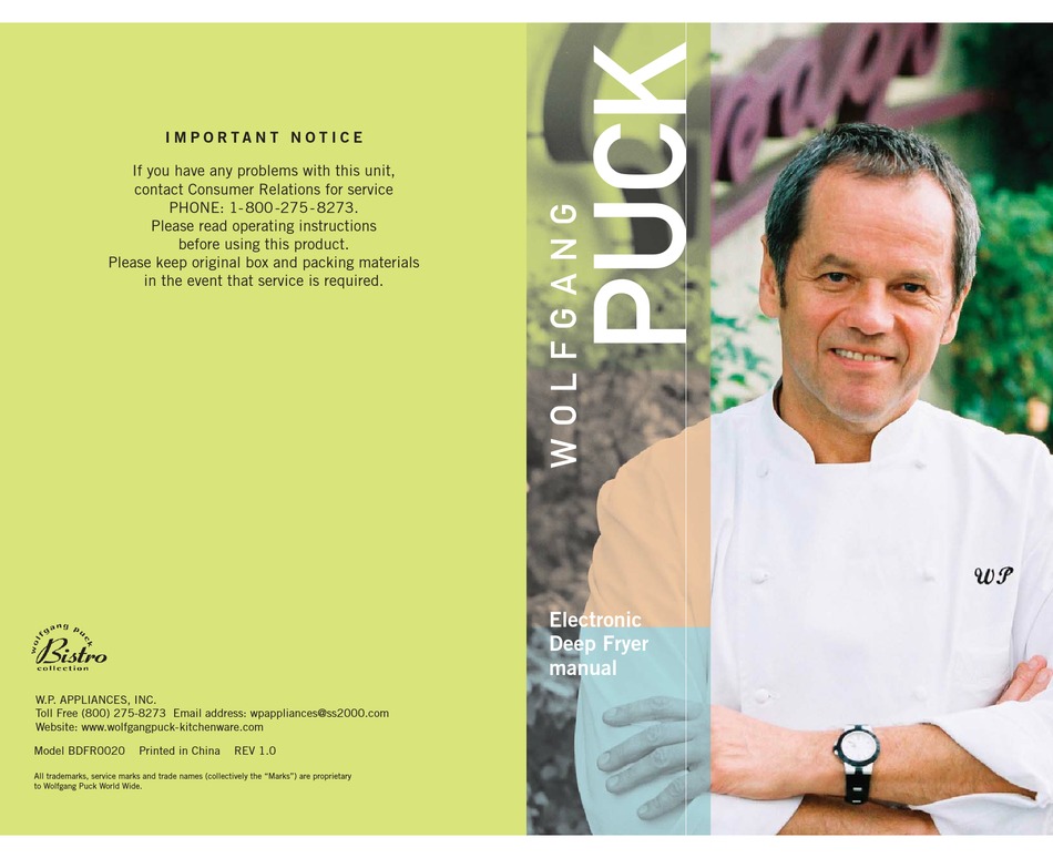 WOLFGANG PUCK BDFR0020 BISTRO COLLECTION MANUAL Pdf Download ManualsLib