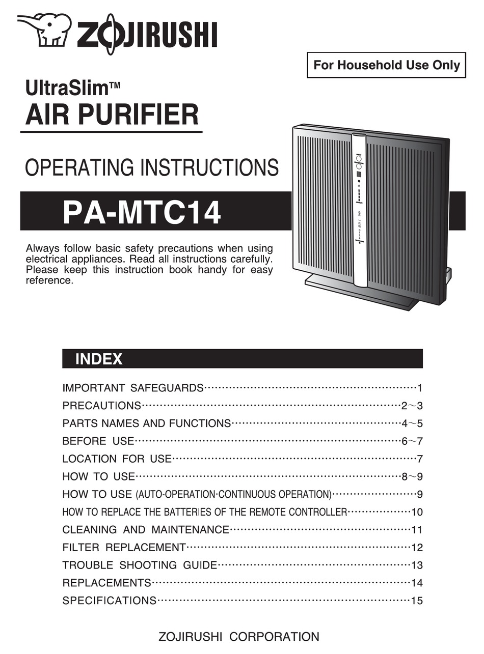 ZOJIRUSHI ULTRASLIM PAMTC14 OPERATING INSTRUCTIONS MANUAL Pdf Download