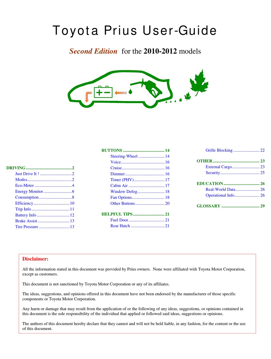 TOYOTA PRIUS 2010 USER MANUAL Pdf Download | ManualsLib