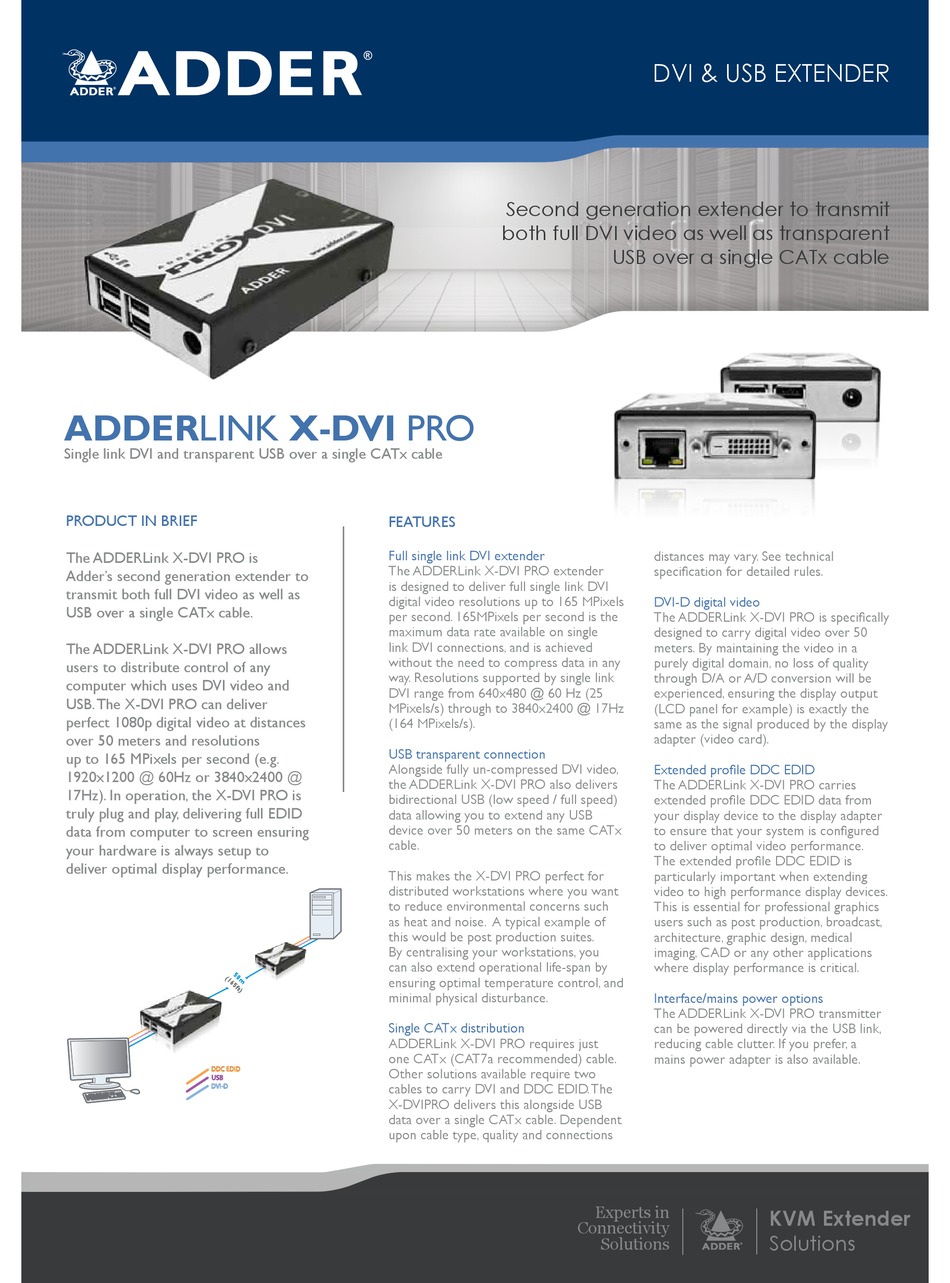 ADDER ADDERLINK X-DVI PRO SPECIFICATION Pdf Download | ManualsLib