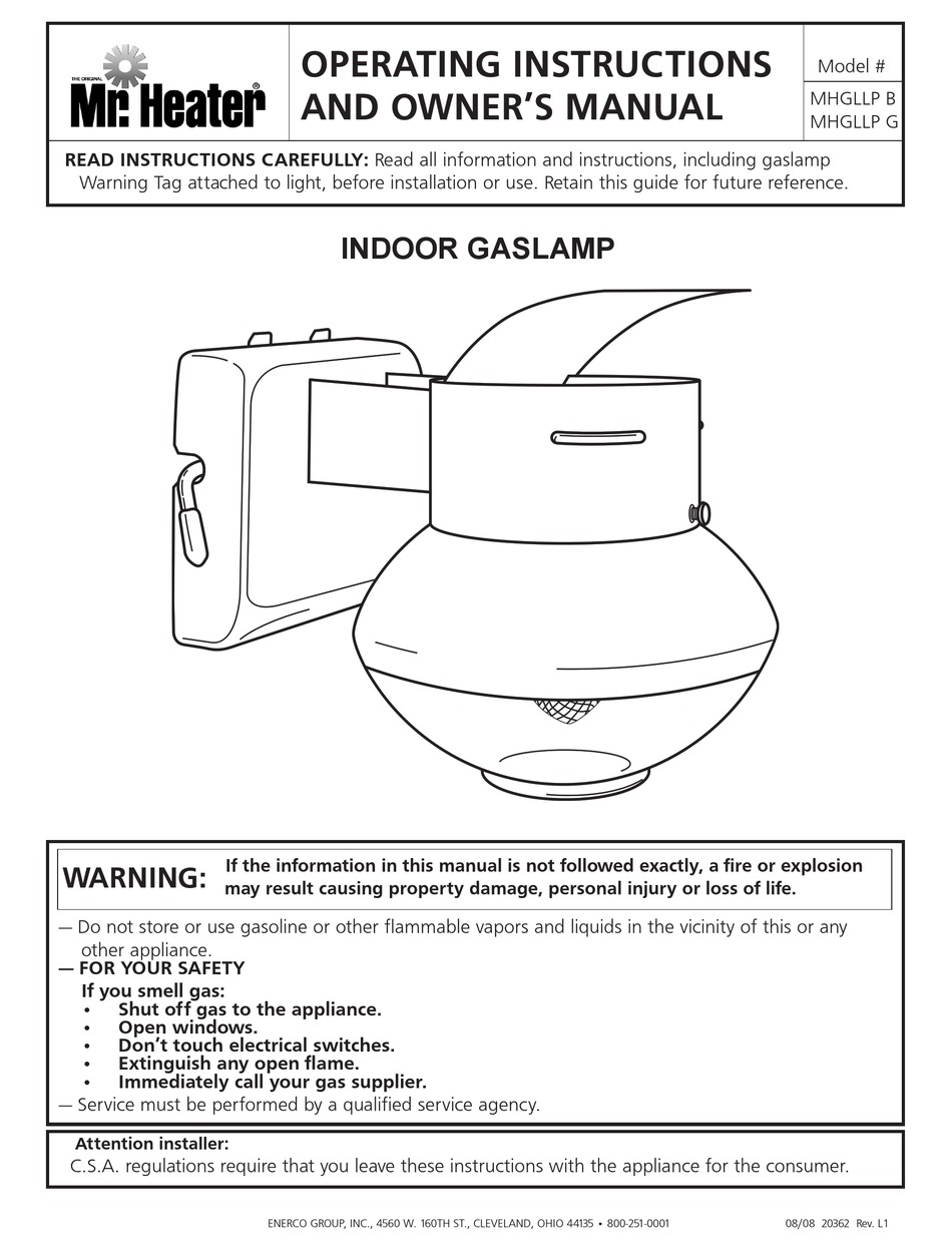 MR. HEATER MHGLLP B OPERATING INSTRUCTIONS AND OWNER