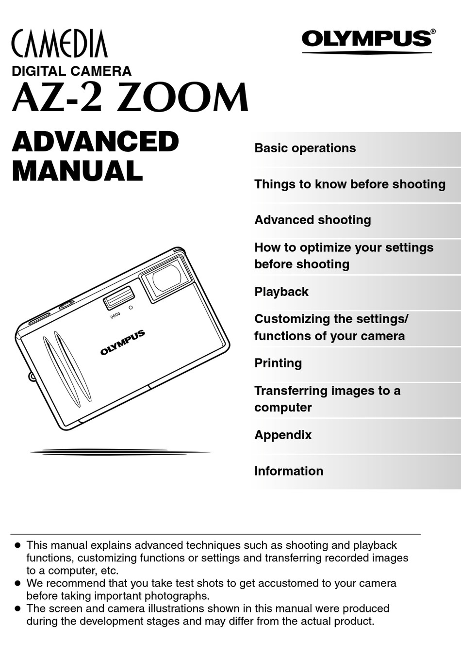 OLYMPUS CAMEDIA AZ2 ZOOM ADVANCED MANUAL Pdf Download ManualsLib