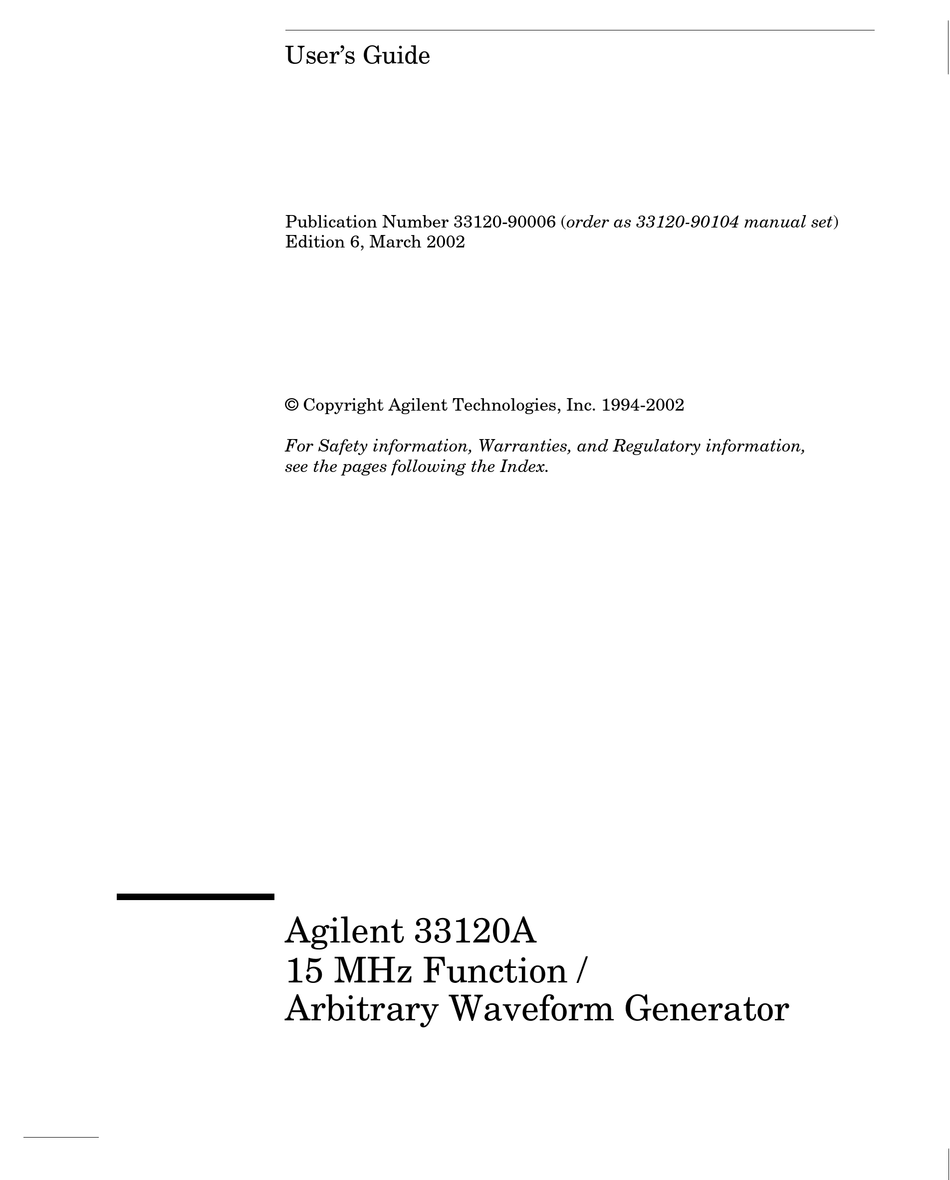 Agilent 33120-90012 33120A Function Generator Waveform Service Guide HP 