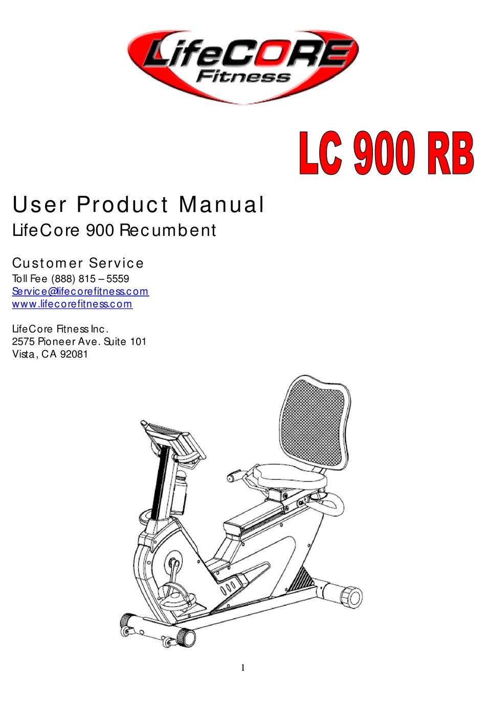 LIFECORE FITNESS LC 900 RB USER'S 