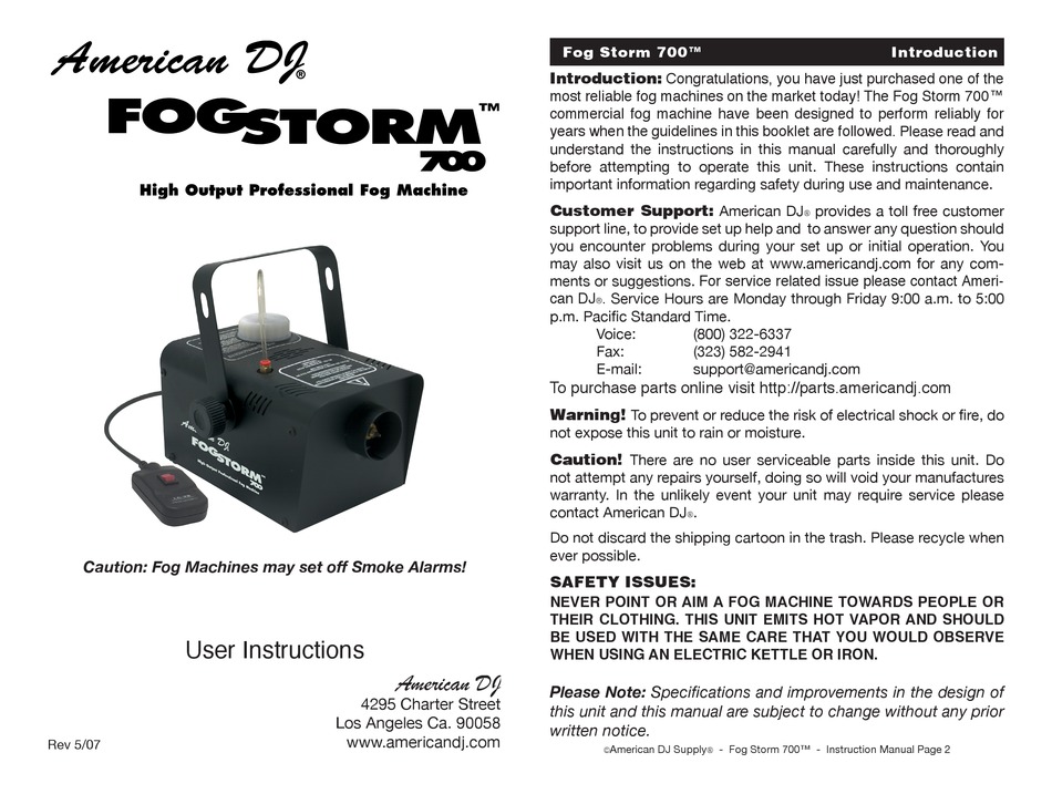 American Dj Fog Storm 700 User Instructions Pdf Download Manualslib