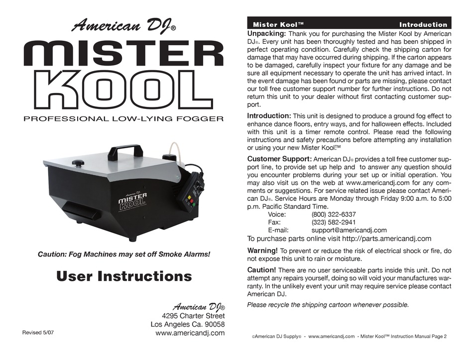 American Dj Mister Kool User Instructions Pdf Download Manualslib