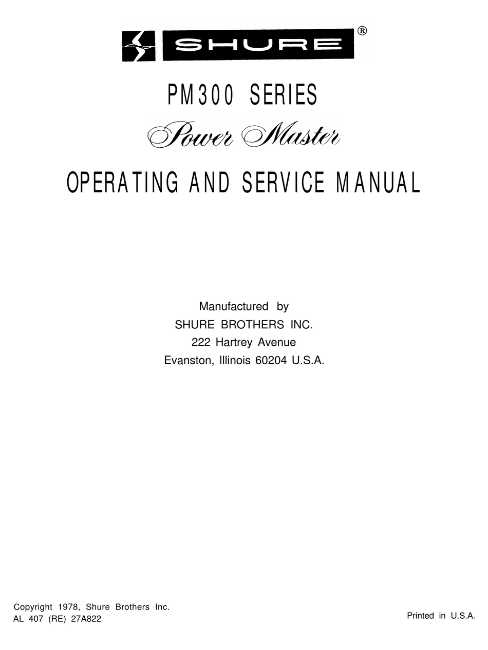 Shure Power Master Pm300 Series Operating And Service Manual Pdf 