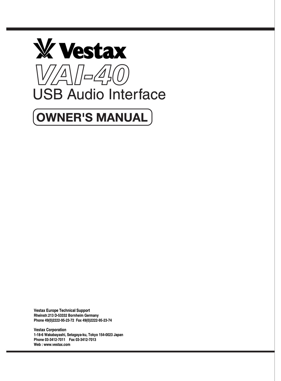VESTAX VAI-40 OWNER'S MANUAL Pdf Download | ManualsLib