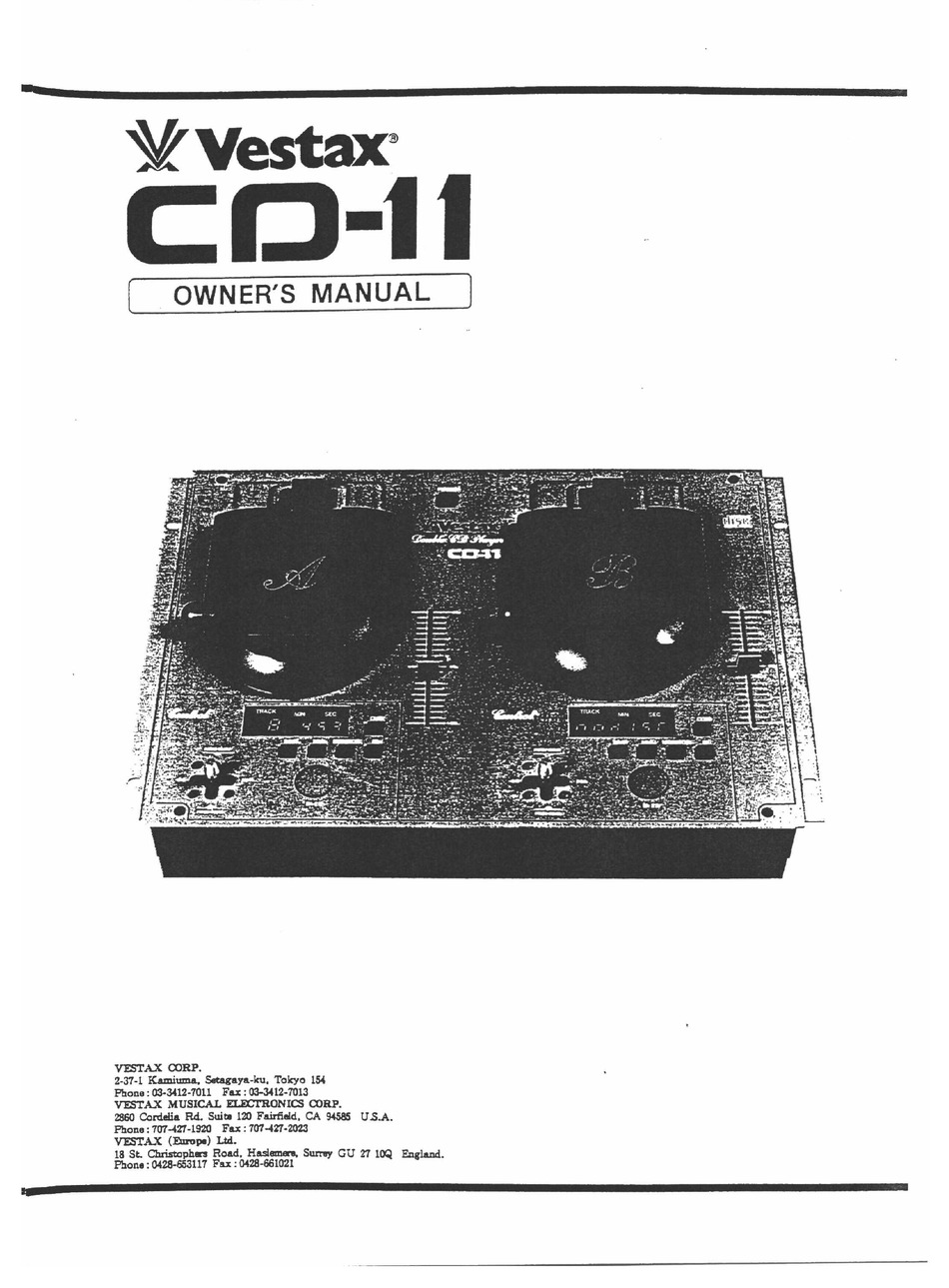 Vestax Cd 11 Owner S Manual Pdf Download Manualslib