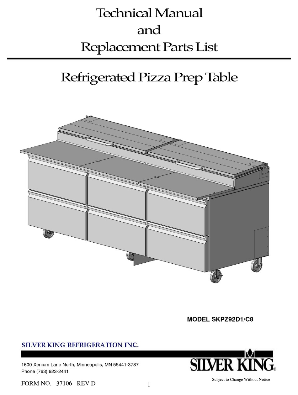 SILVER KING SKPZ92D1/C8 TECHNICAL MANUAL AND REPLACEMENT PARTS LIST Pdf