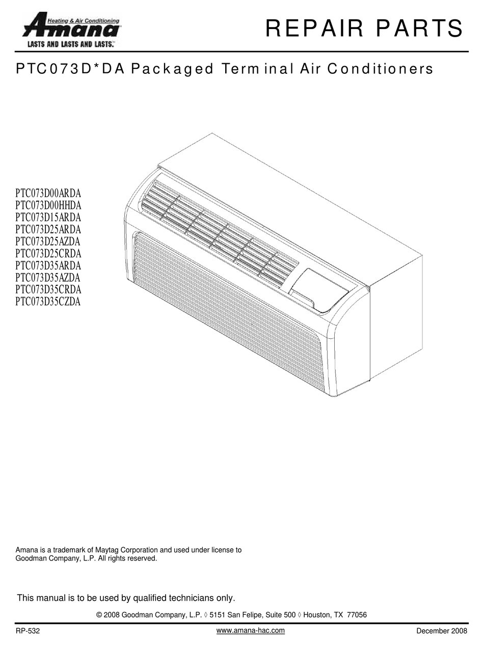 Amana Air Conditioner Parts Manual