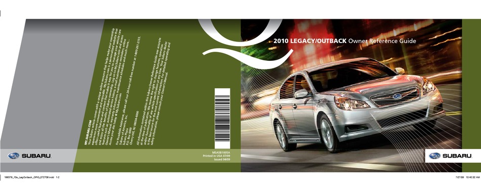 SUBARU 2010 LEGACY OWNER REFERENCE MANUAL Pdf Download | ManualsLib