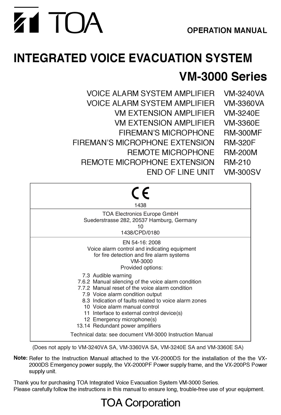 Toa Vm 3000 Series Operation Manual Pdf Download Manualslib