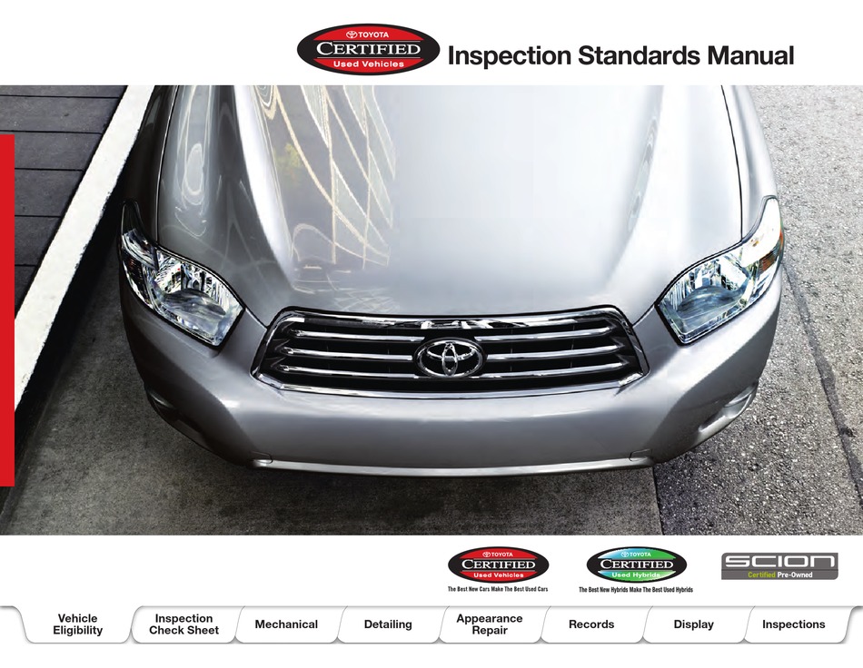 TOYOTA ALL MODELS INSPECTION STANDARDS MANUAL Pdf Download | ManualsLib