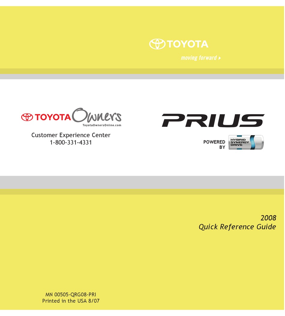 TOYOTA PRIUS 2008 QUICK REFERENCE MANUAL Pdf Download | ManualsLib