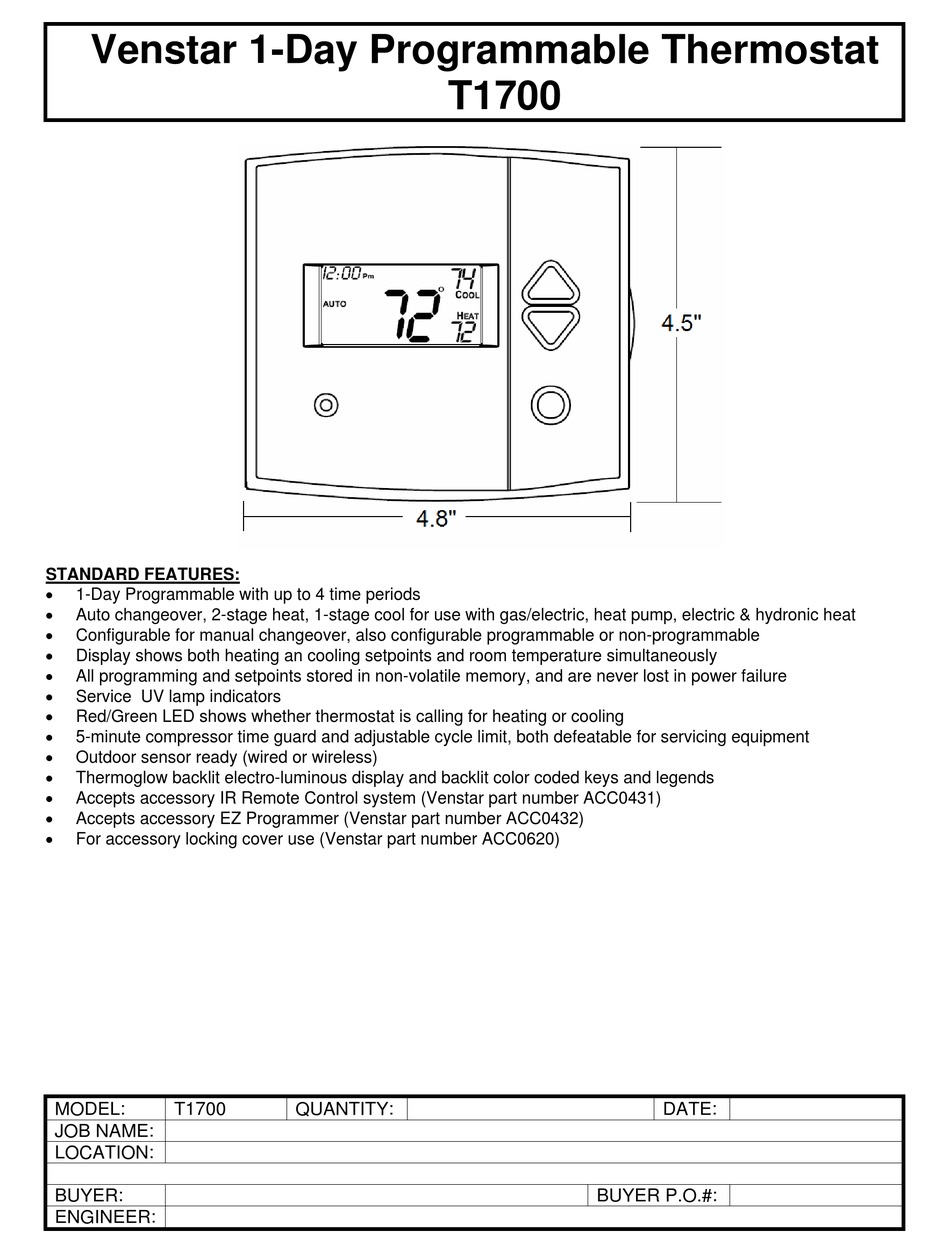 VENSTAR T1700 SPECIFICATION Pdf Download ManualsLib