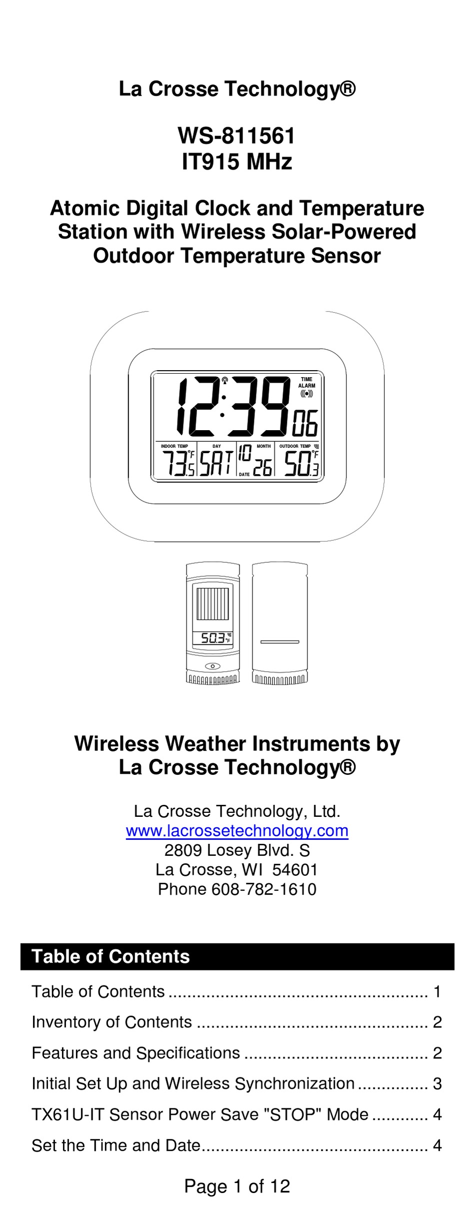 WS-9032U Wireless 433 MHz Weather Station Instruction Manual