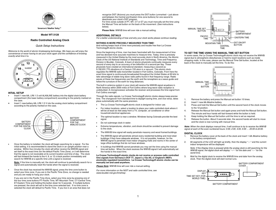 LA CROSSE TECHNOLOGY WT3128 QUICK SETUP INSTRUCTIONS Pdf Download