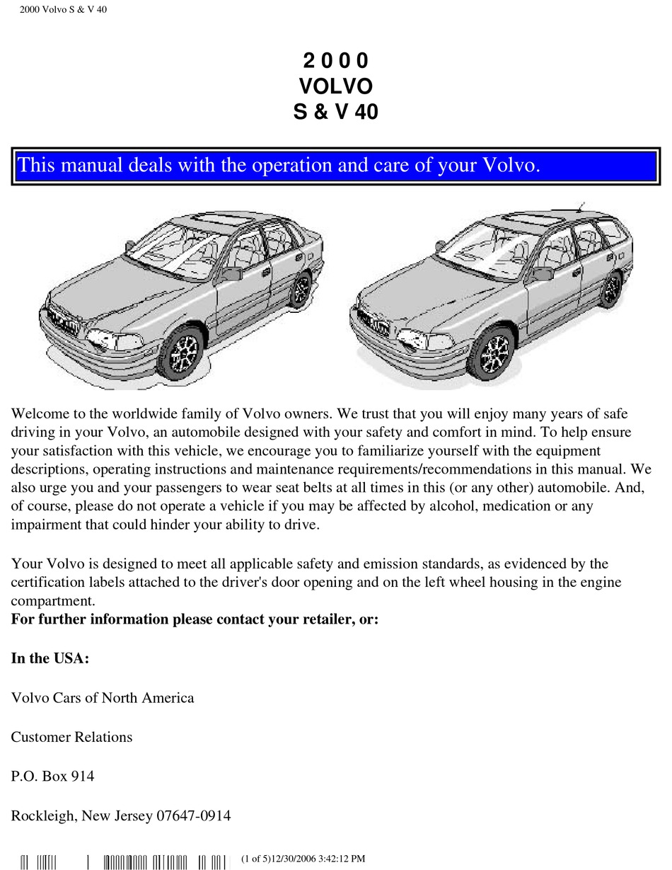 Volvo S40 Operation Manual Pdf Download | Manualslib