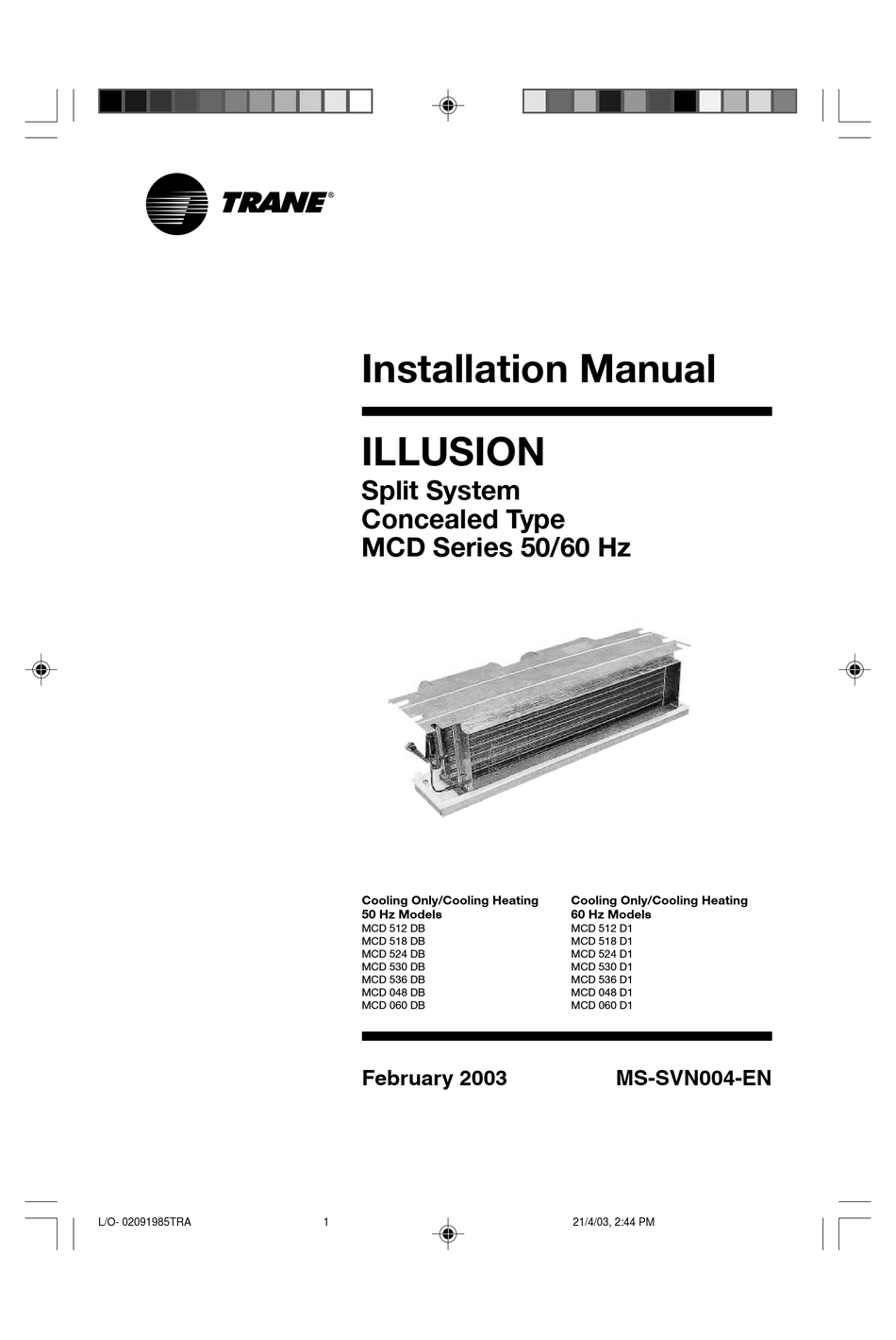 TRANE ILLUSION MCD SERIES INSTALLATION MANUAL Pdf Download | ManualsLib