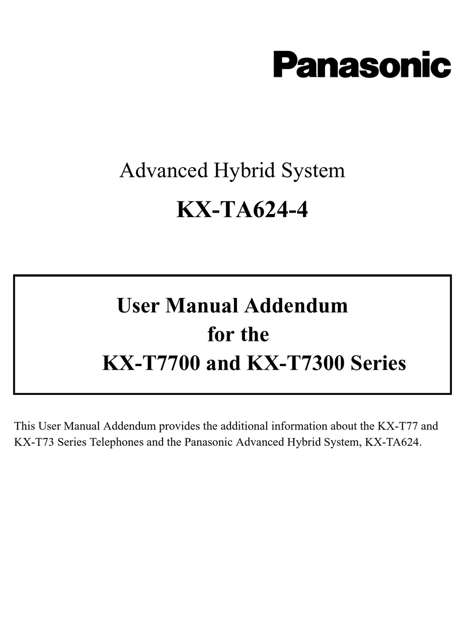 PANASONIC KX-TA624-4 USER MANUAL ADDENDUM Pdf Download | ManualsLib