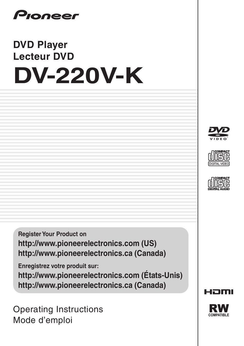 PIONEER DV-220V-K OPERATING INSTRUCTIONS MANUAL Pdf Download | ManualsLib