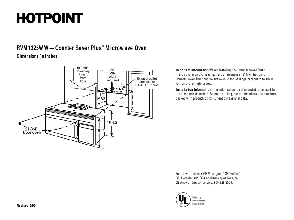 hotpoint over the range microwave installation instructions
