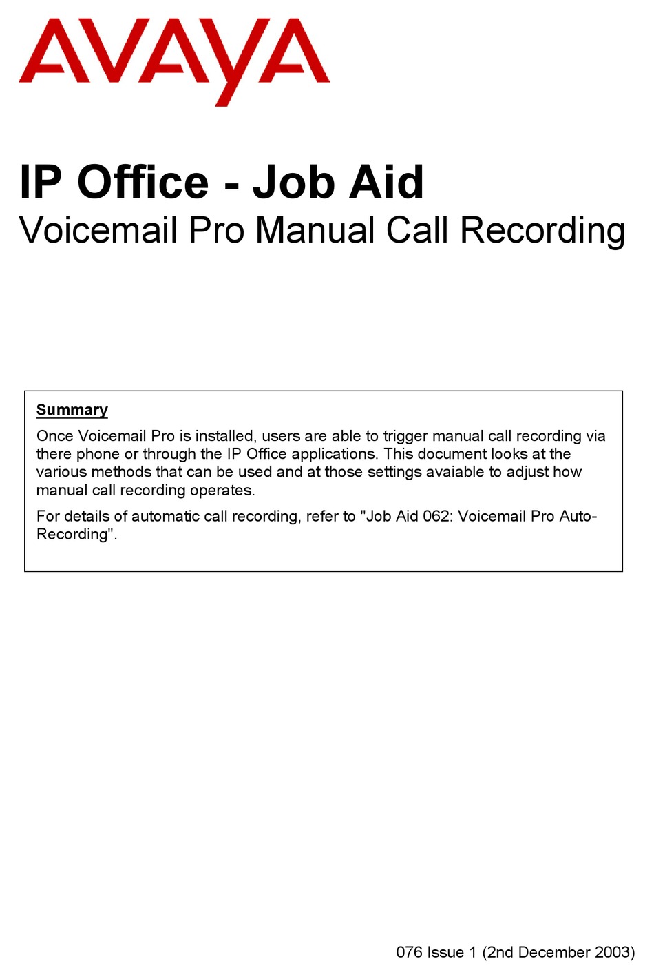 Voicemail Pro Configuration - Avaya IP Office Job Aid [Page 4] | ManualsLib