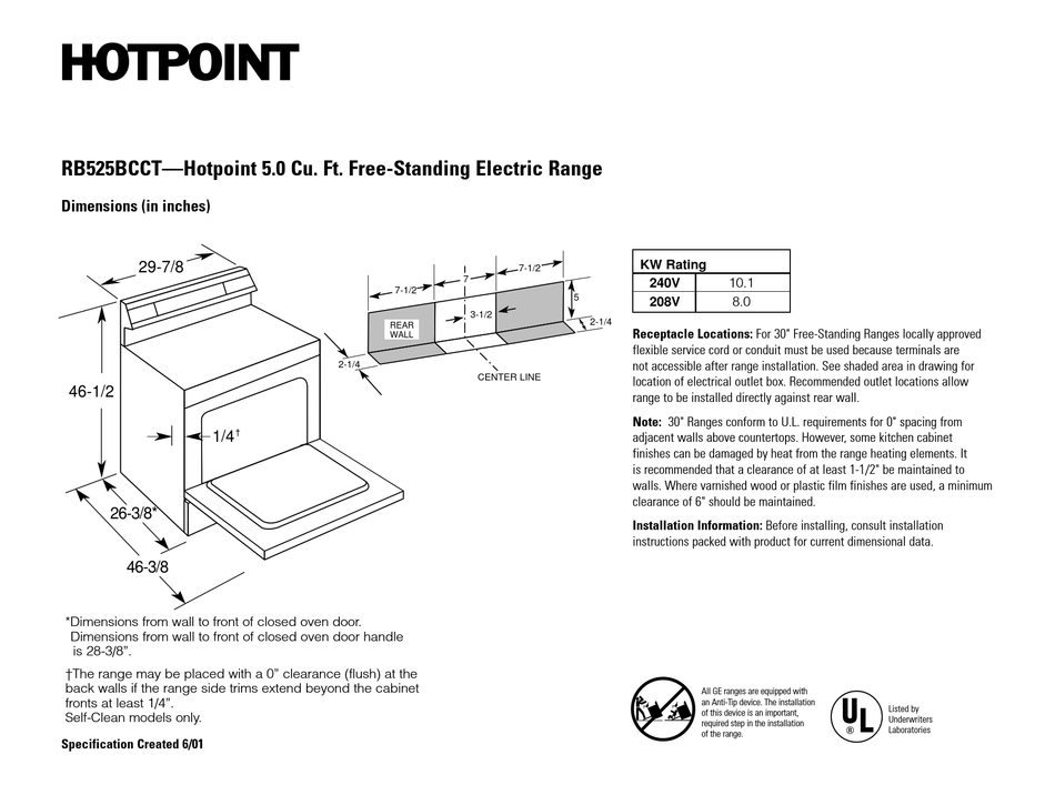 HOTPOINT RB525BCCT DIMENSION MANUAL Pdf Download ManualsLib