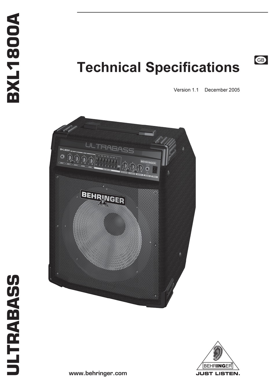 Behringer Ultrabass Bxl1800a Technical Specifications Pdf Download