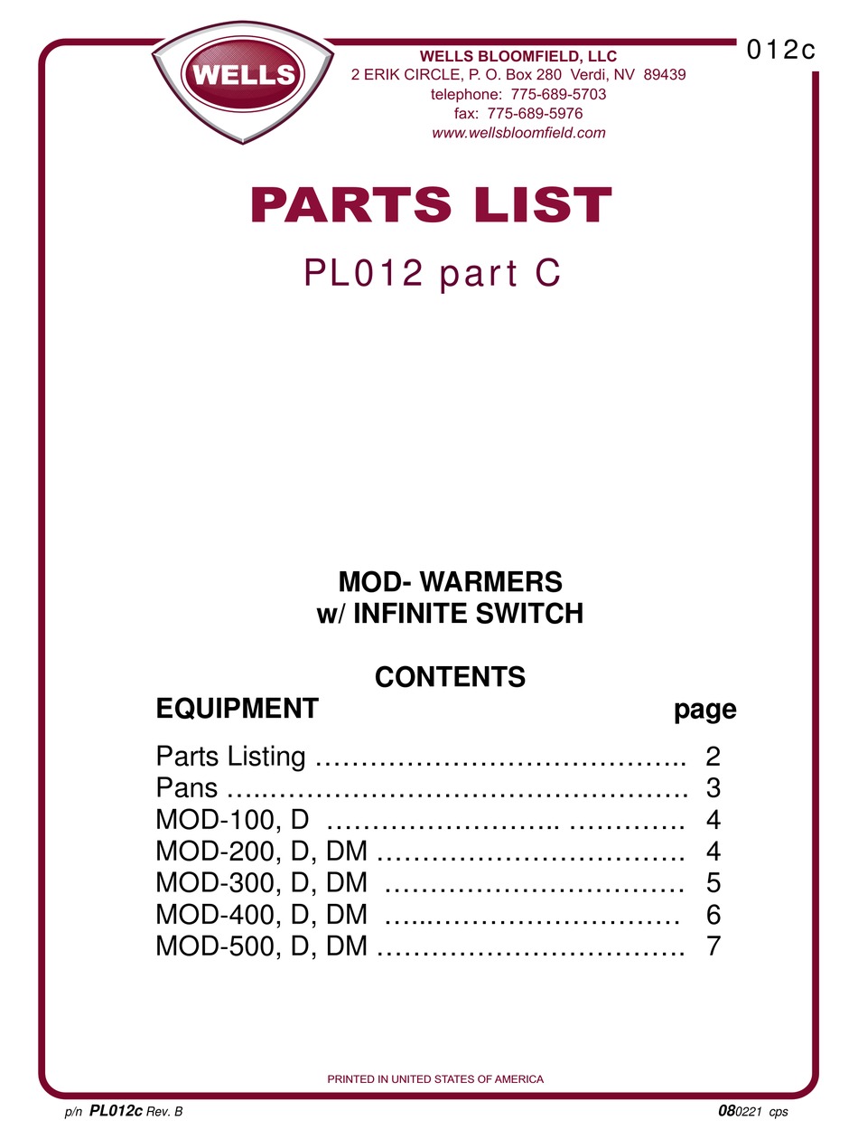 Wells Mod Series Parts List Pdf Download Manualslib