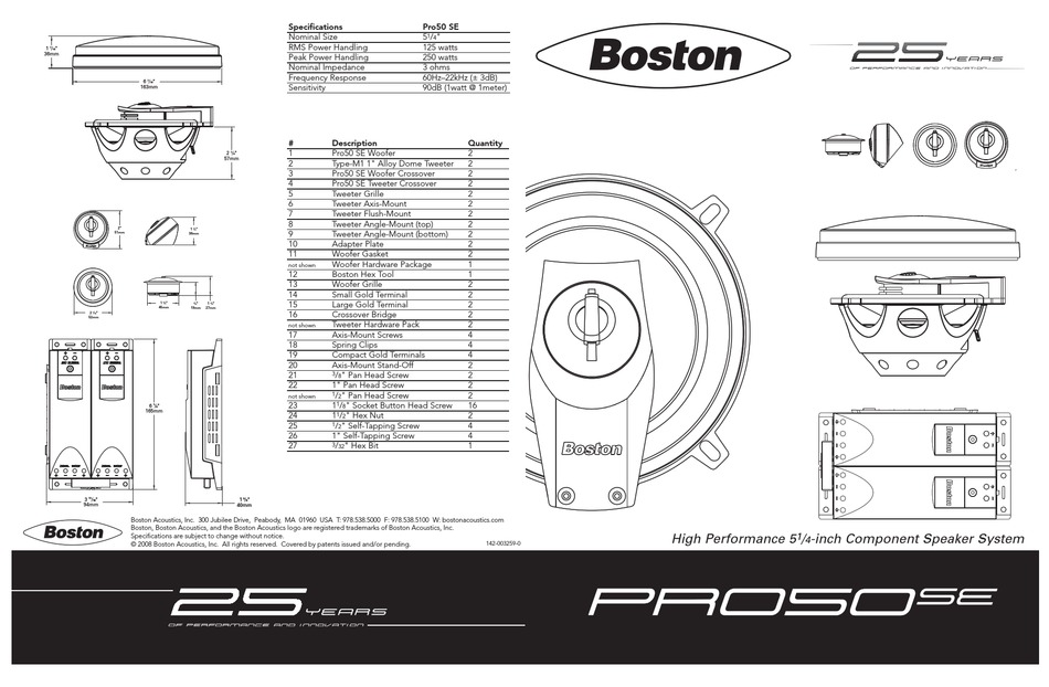 BOSTON ACOUSTICS PRO50 SE SPECIFICATIONS Pdf Download | ManualsLib