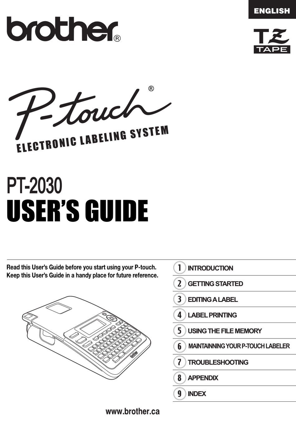 BROTHER P-TOUCH PT-2030 USER MANUAL Pdf Download | ManualsLib