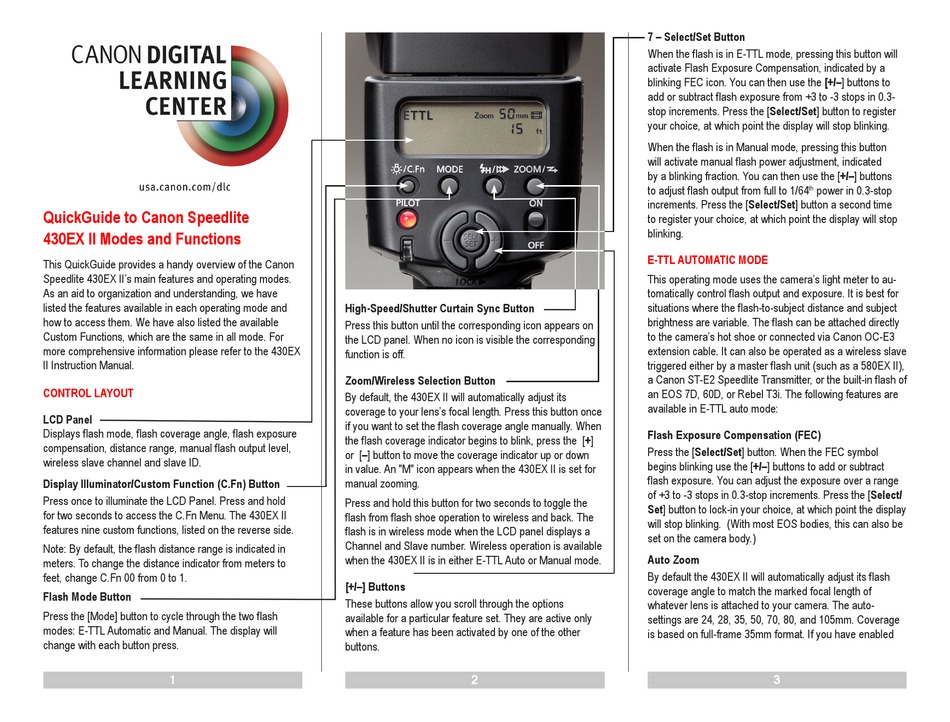 CANON SPEEDLITE 430EX II QUICK MANUAL Pdf Download ManualsLib