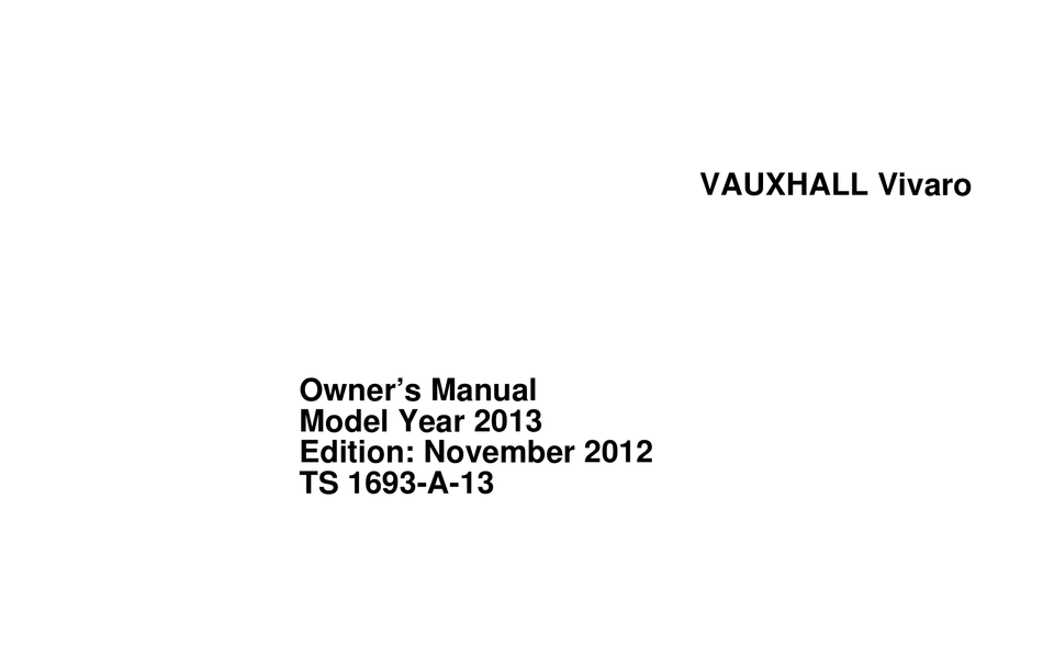 VAUXHALL VIVARO OWNER'S MANUAL Pdf Download  ManualsLib
