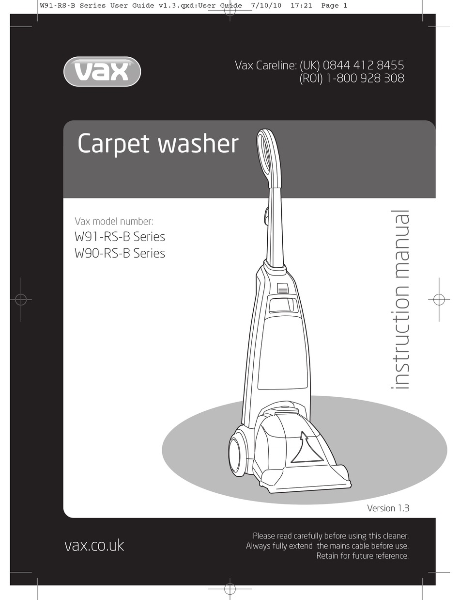 Vax W91 Rs B Series Instruction Manual Pdf Download Manualslib