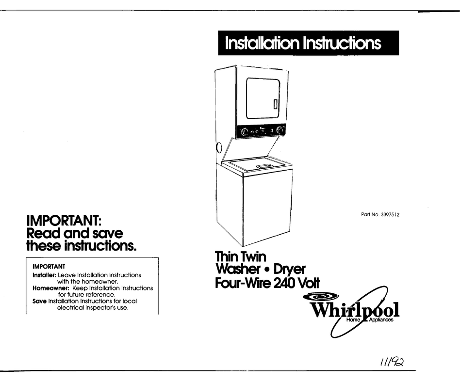 WHIRLPOOL 3397512 INSTALLATION INSTRUCTIONS MANUAL Pdf Download ManualsLib