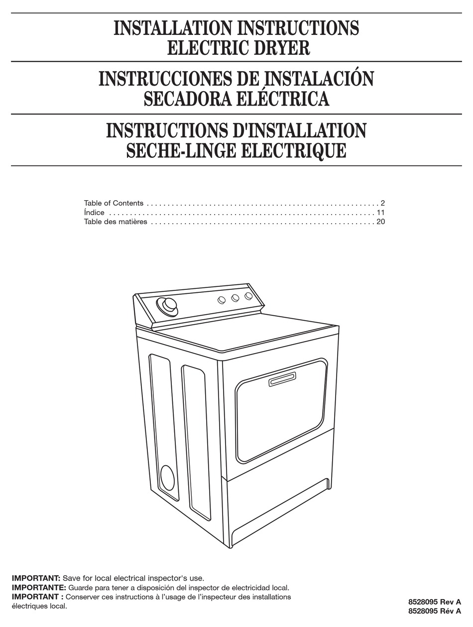 WHIRLPOOL 8528095 REV A INSTALLATION INSTRUCTIONS MANUAL Pdf Download