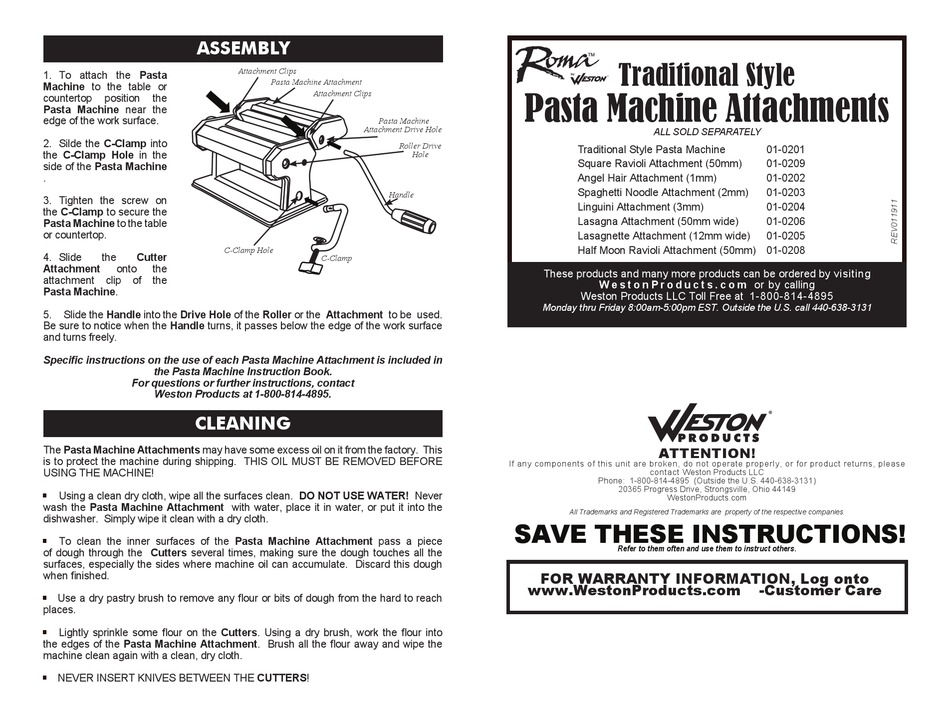 WESTON PRODUCTS ROMA 0102 SERIES ATTACHMENTS Pdf Download ManualsLib