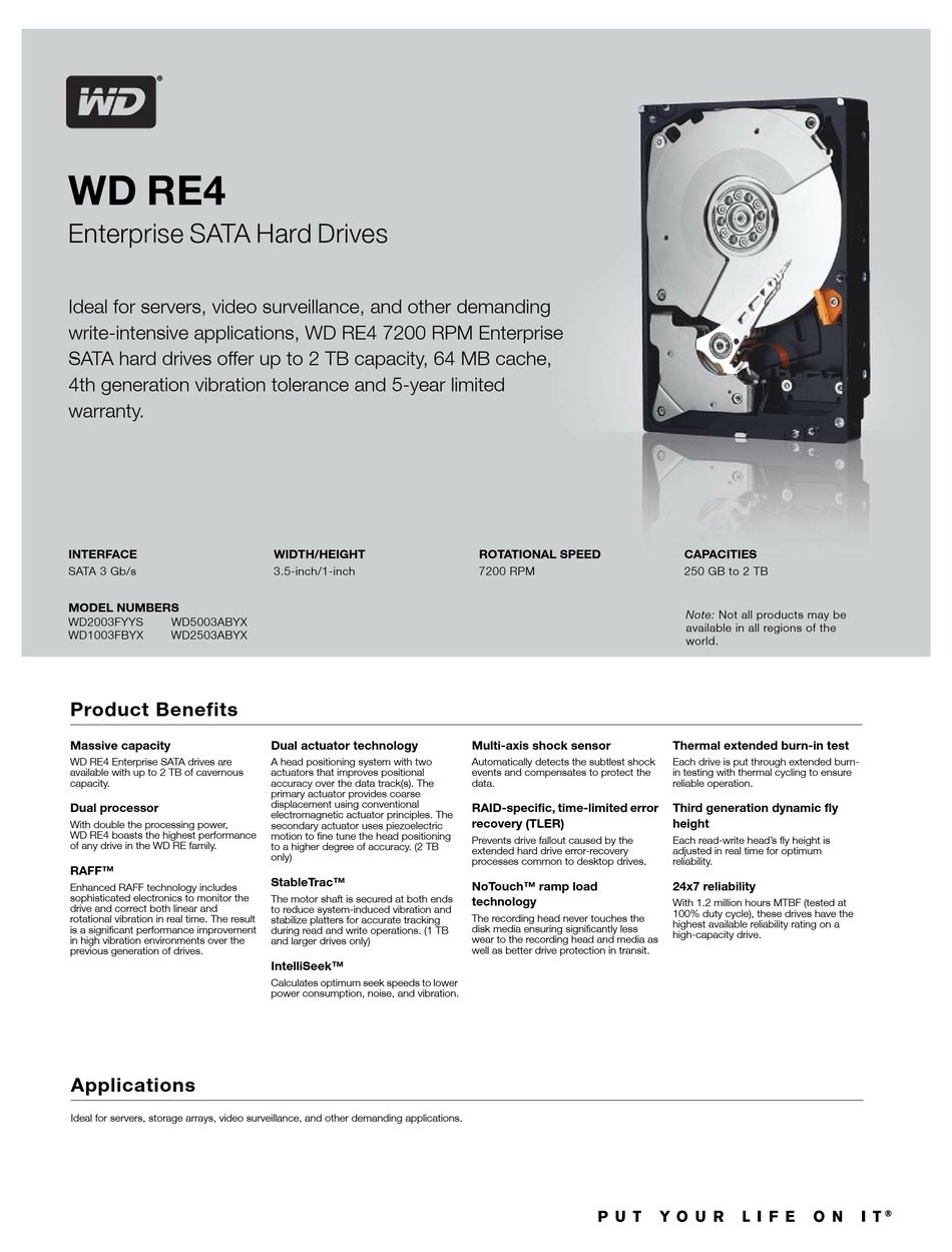 WESTERN DIGITAL ENTERPRISE WD RE4 PRODUCT FEATURES Pdf Download ...