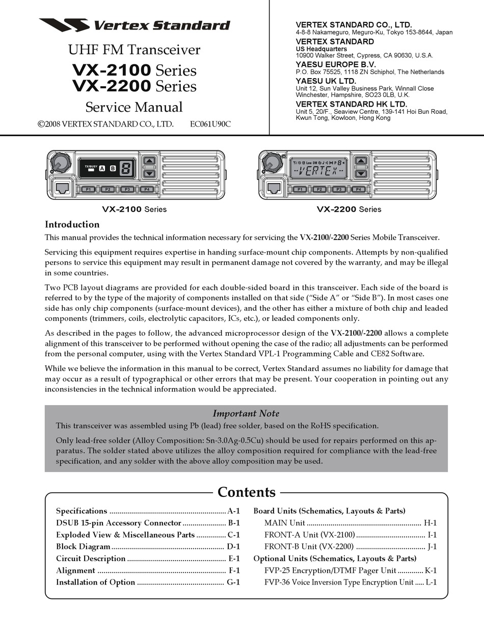 Vertex Standard Vx 20 Series Service Manual Pdf Download Manualslib