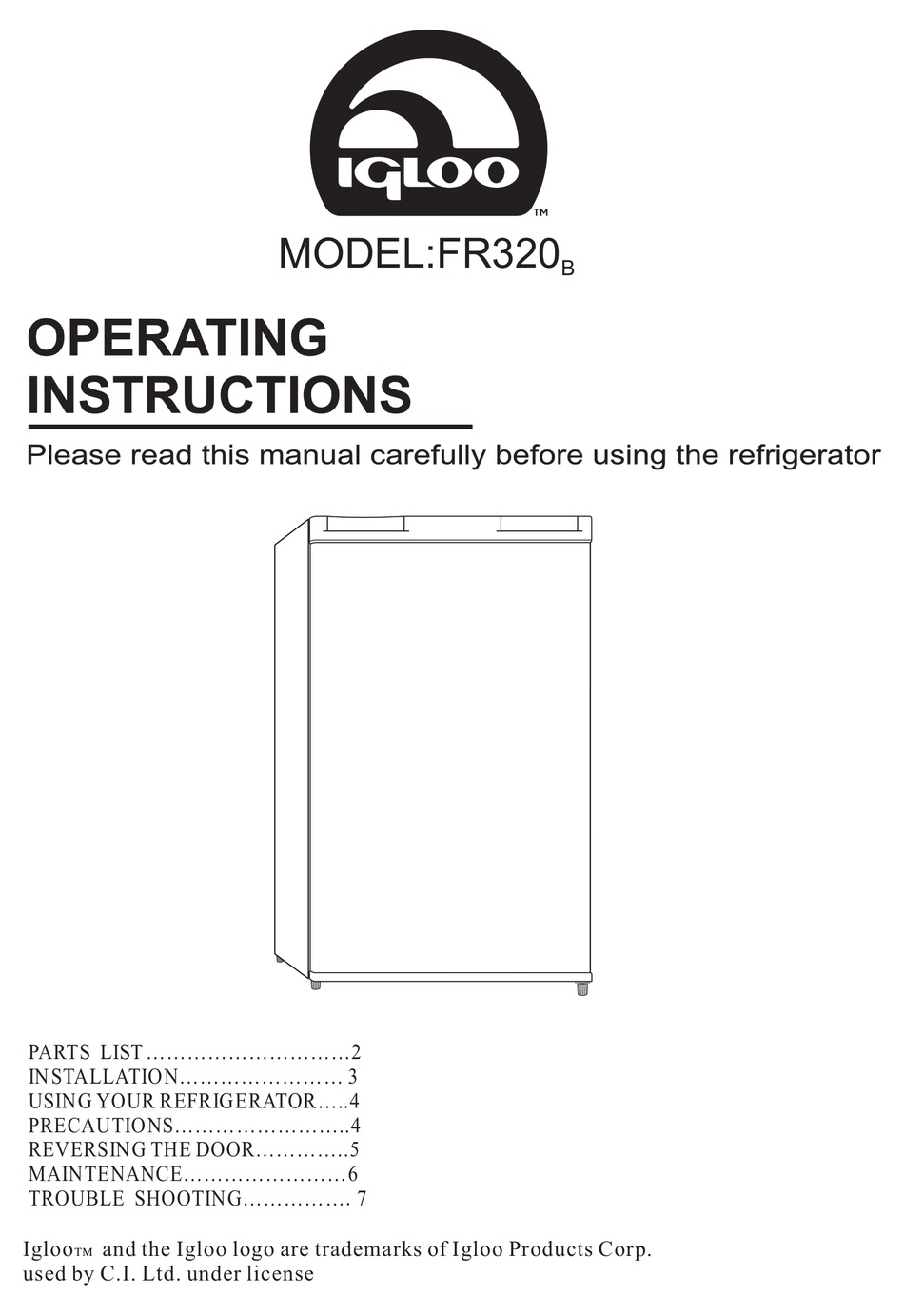 Igloo Fr320b Operating Instructions Manual Pdf Download Manualslib
