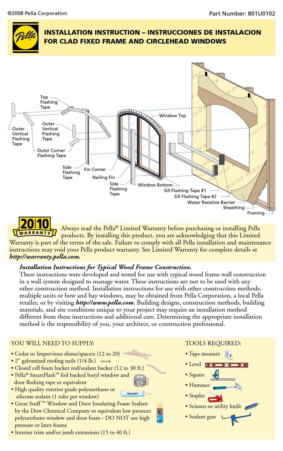 PELLA 801U0102 INSTALLATION INSTRUCTIONS MANUAL Pdf Download ManualsLib