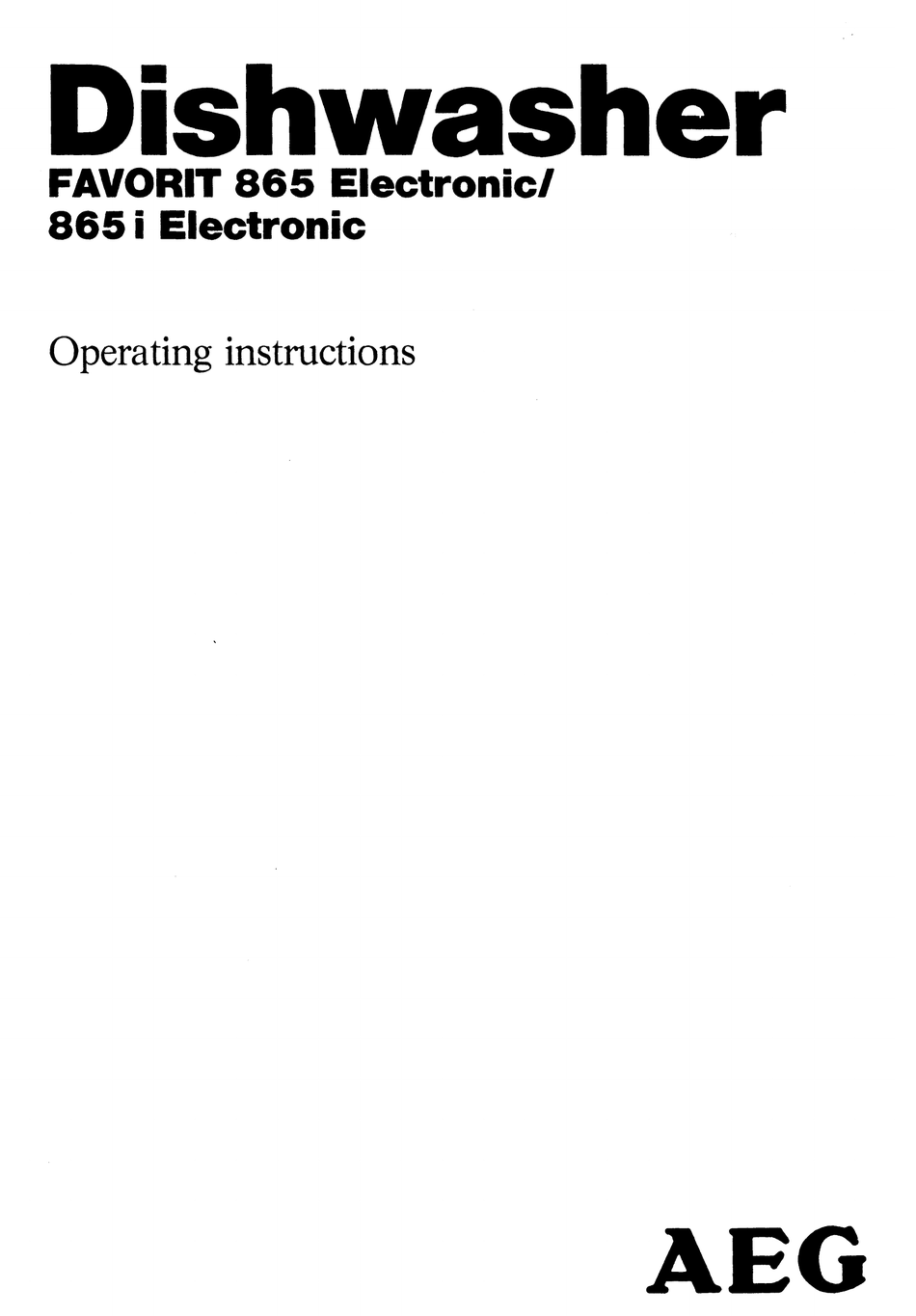 AEG FAVORIT 865 ELECTRONIC OPERATING INSTRUCTIONS MANUAL Pdf Download