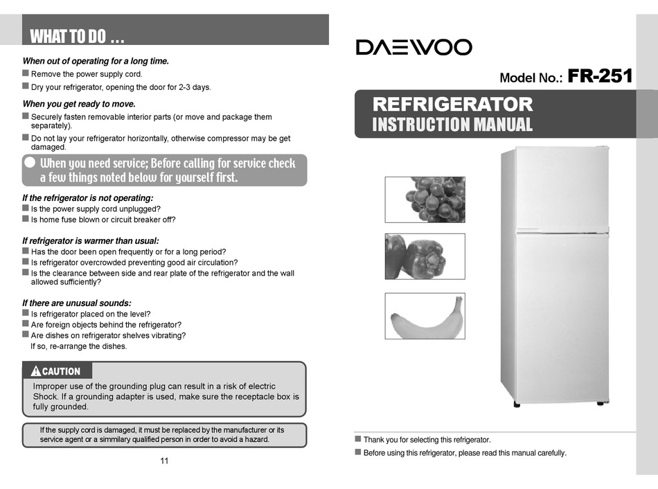 daewoo fr 251 refrigerator