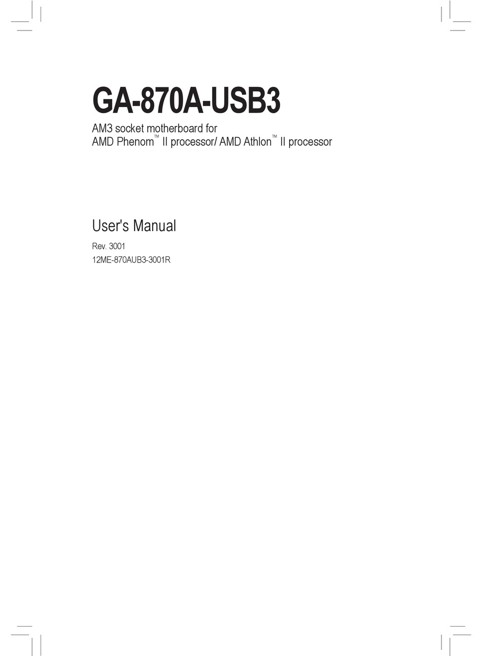 GIGABYTE GA-870A-USB3 USER MANUAL Pdf Download | ManualsLib