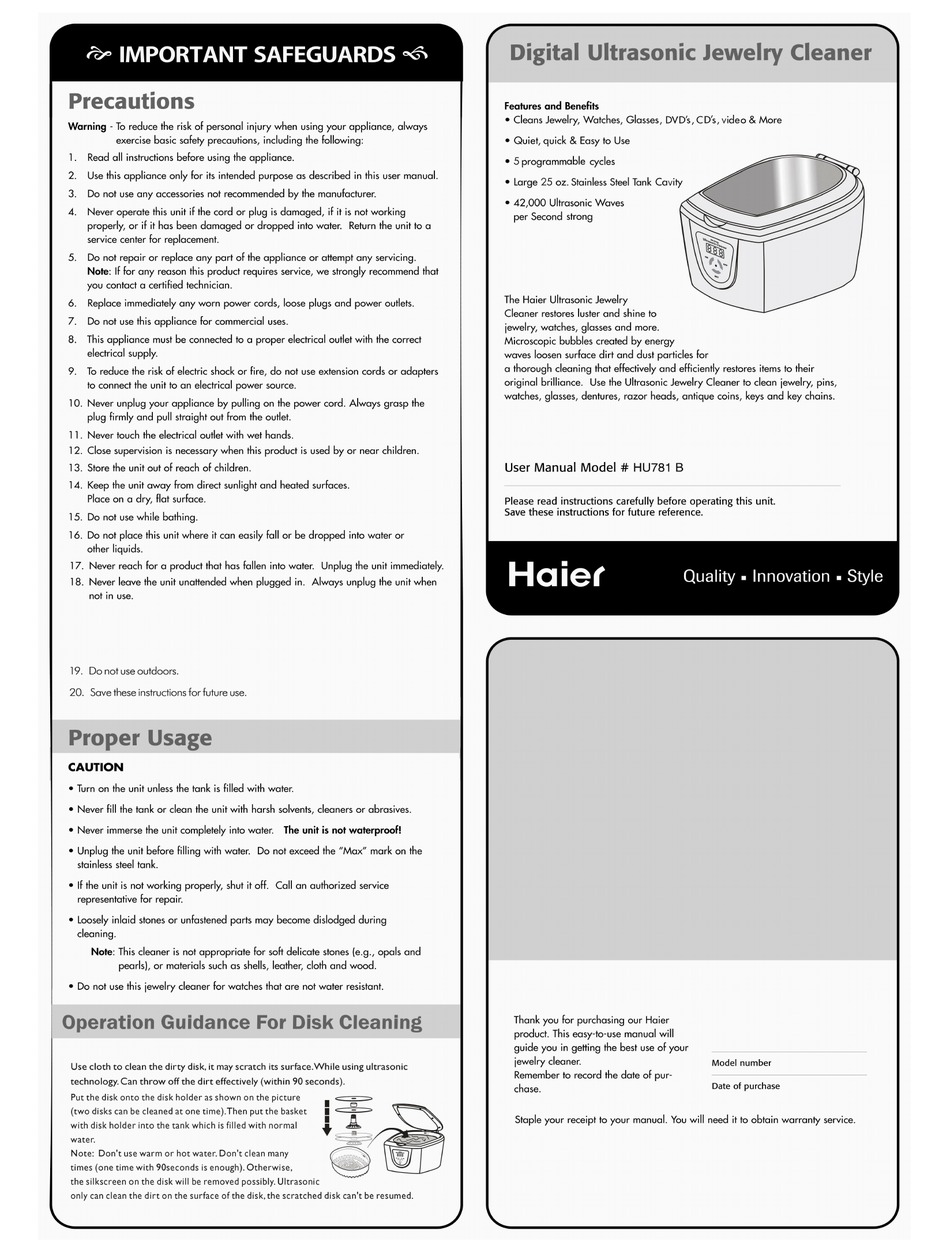 HAIER HU781 B USER MANUAL Pdf Download | ManualsLib