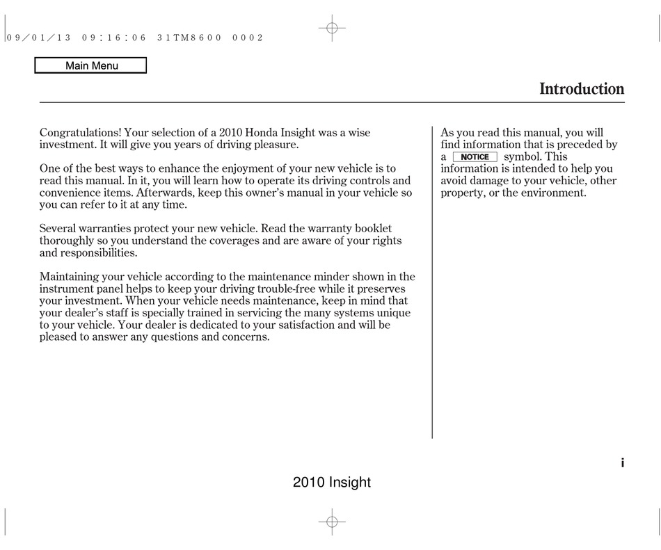 HONDA 2010 INSIGHT OWNERu0027S MANUAL Pdf Download  ManualsLib