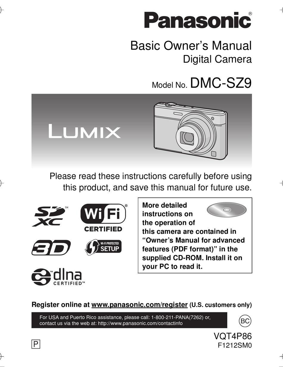 Hopefully Mangle lift PANASONIC LUMIX DMC-SZ9 BASIC OWNER'S MANUAL Pdf Download | ManualsLib