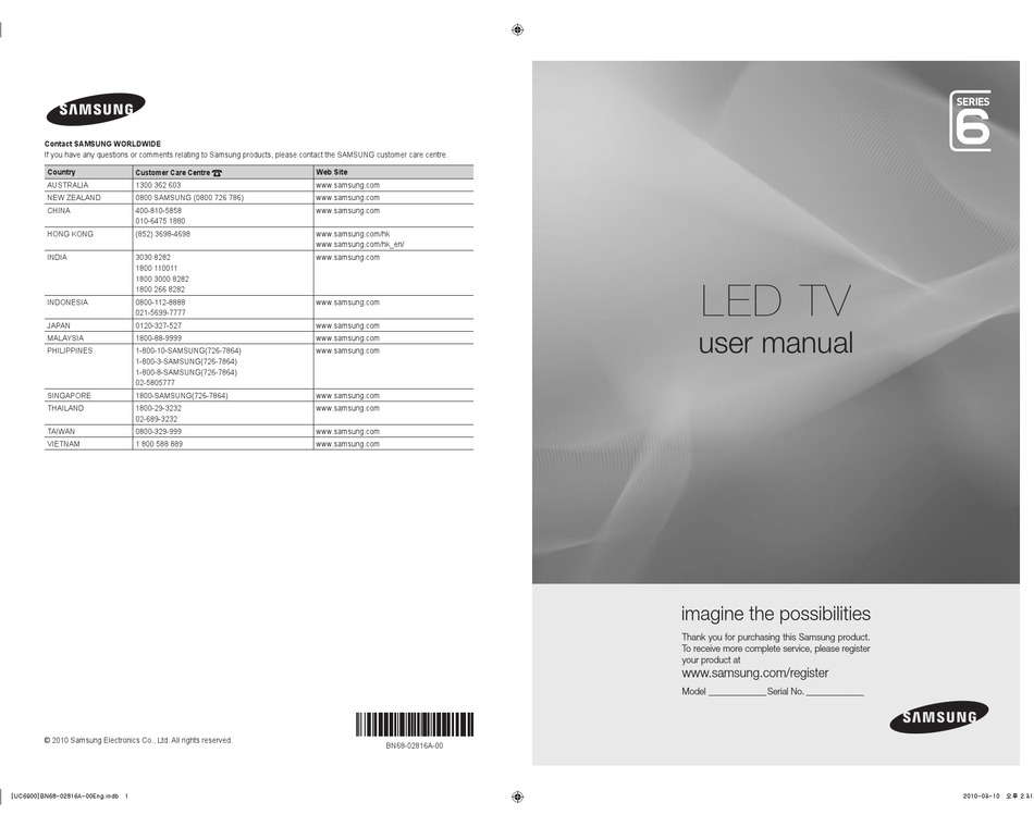 SAMSUNG 6 SERIES USER MANUAL Pdf Download ManualsLib